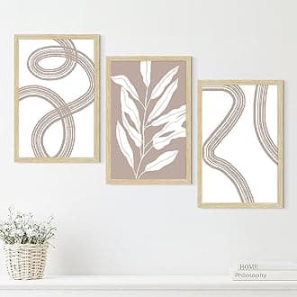 ArtX Paper Boho Paintings with Frame for Home Decor Wall Art, Wall Painting for Living Room, Multicolor, Natural Wood Color Frames, 12.0x18.0 inch, Set of 3