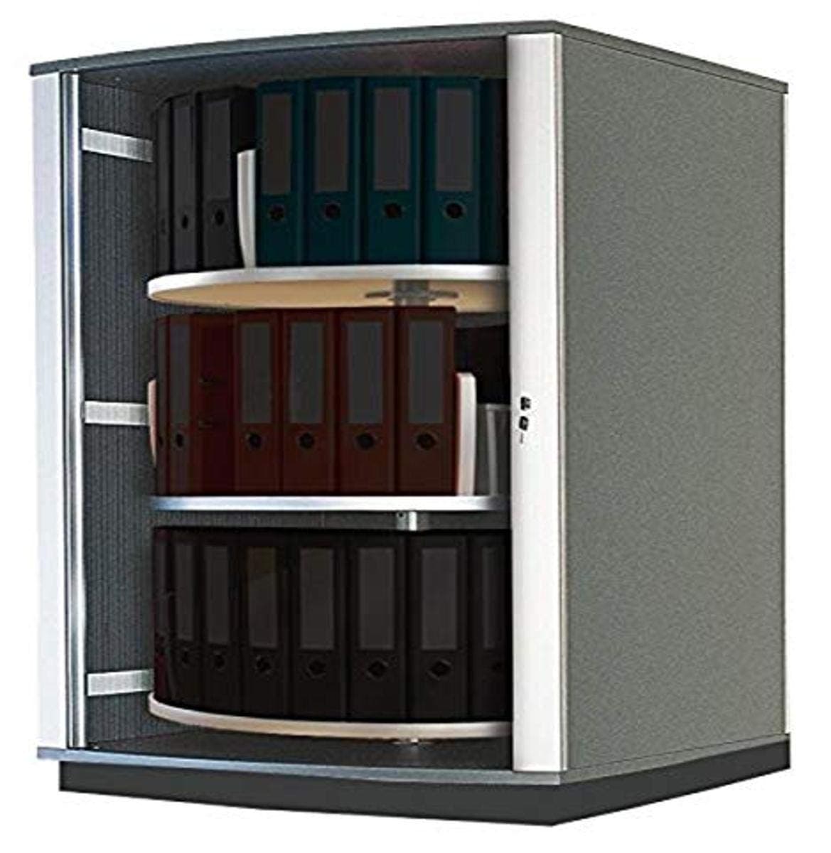 Moll Locking Shelving Unit for Office Storage - 3 Rotating Tiers with 4 Sections Each, Saves 50% Space, for Binder + File Storage, Retractable Doors, Sturdy Wood Construction, HIPAA Compliant