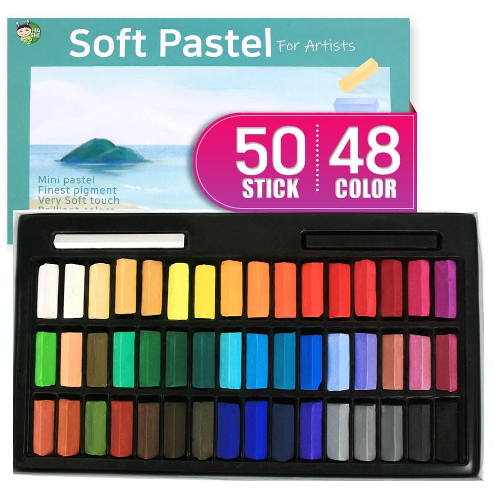 HA SHI Soft Chalk Pastels, 48 colors with additional 2pcs, Non Toxic Art Supplies, Drawing Media for Artist Stick Pastel for Professional, Beauty Nail Art, Pan Chalk Pastels
