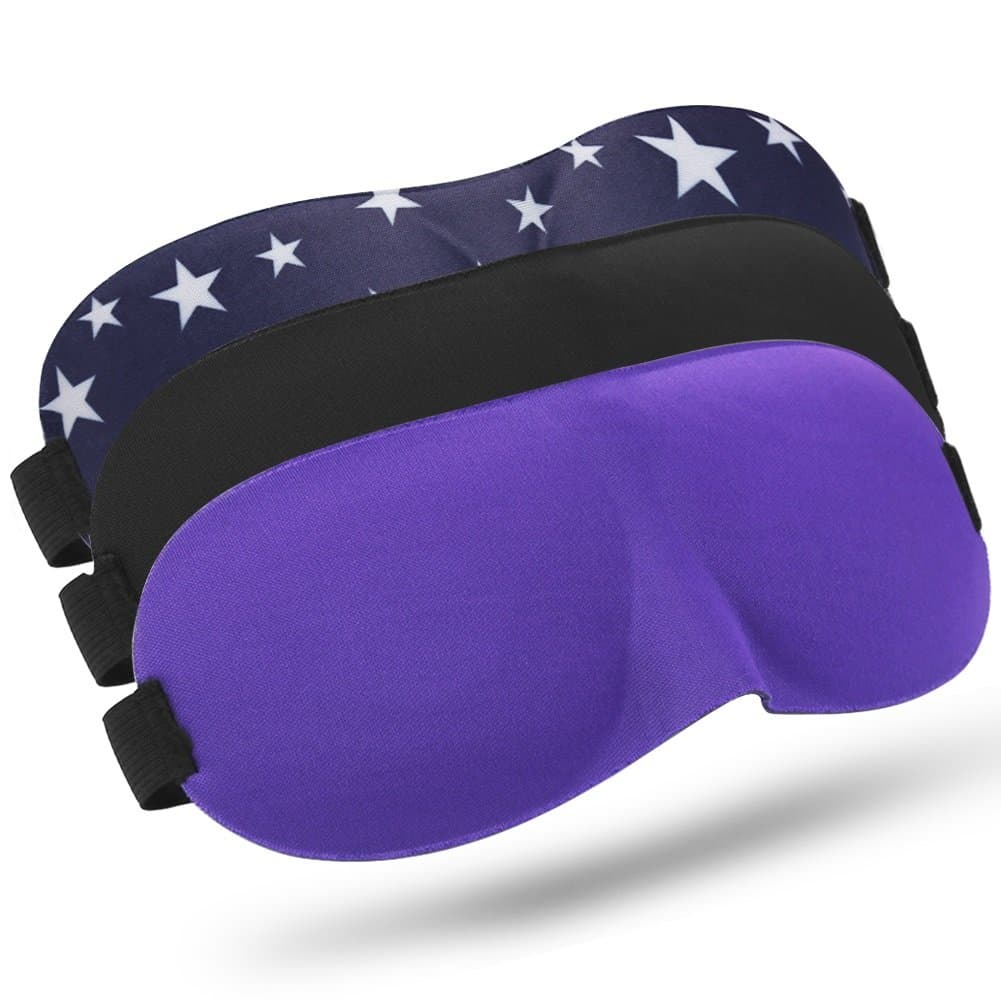 3PCS Sleep Mask Night, Eye Mask for Sleeping with Adjustable Strap, Comfortable & Soft for Women and Men, Sleeping Aid, 3D Contoured Blindfold for Travel, Shift Work, Blocks Light, Black/Purple/Star