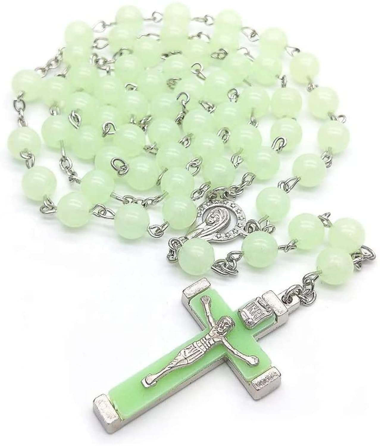 Light Rosaries Necklace Cross Religious Beads