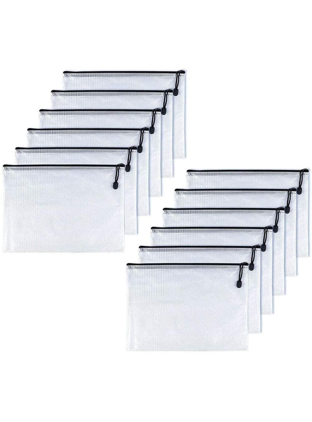 A6(4.5"x 6.5",12 Pcs),Plastic Mesh Zipper Pouch Document Folders Bag Zip File Folders for School Office Supplies, Travel,Puzzles Games Organizing Storage-Black