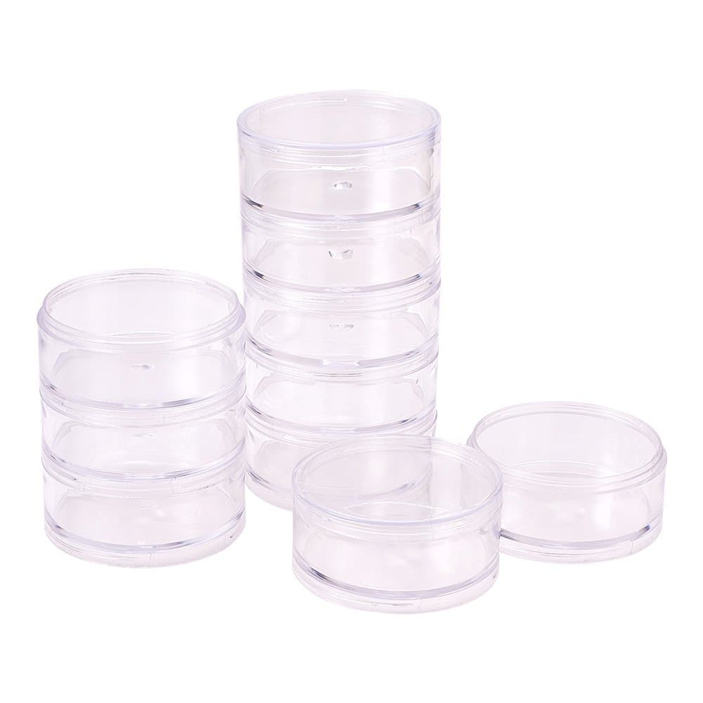 2 Sets 5 Layer Cylinder Stackable Bead Containers 15ml Plastic Round Clear Storage Organizer Box with Screw Lid for Make Up, Eye Shadow, Nails, Gems, Beads, Jewelry, Small Items