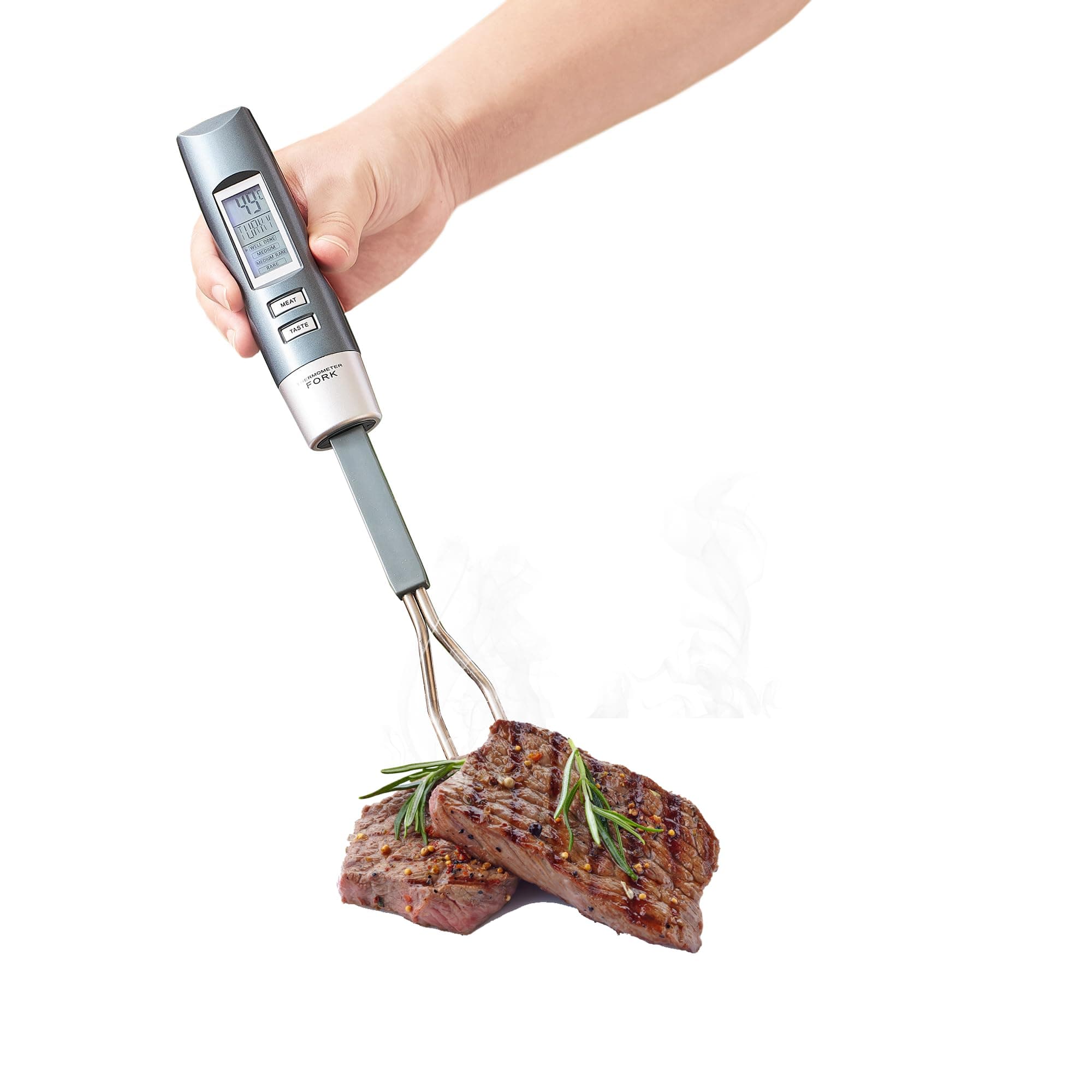 Meat Thermometer Fork with Electronic Ready Alarm, Digital Cooking Thermometer with Instant Read, LCD Display and Led Light, Grill Thermometers for BBQ Grilling Gadgets Steak Pork