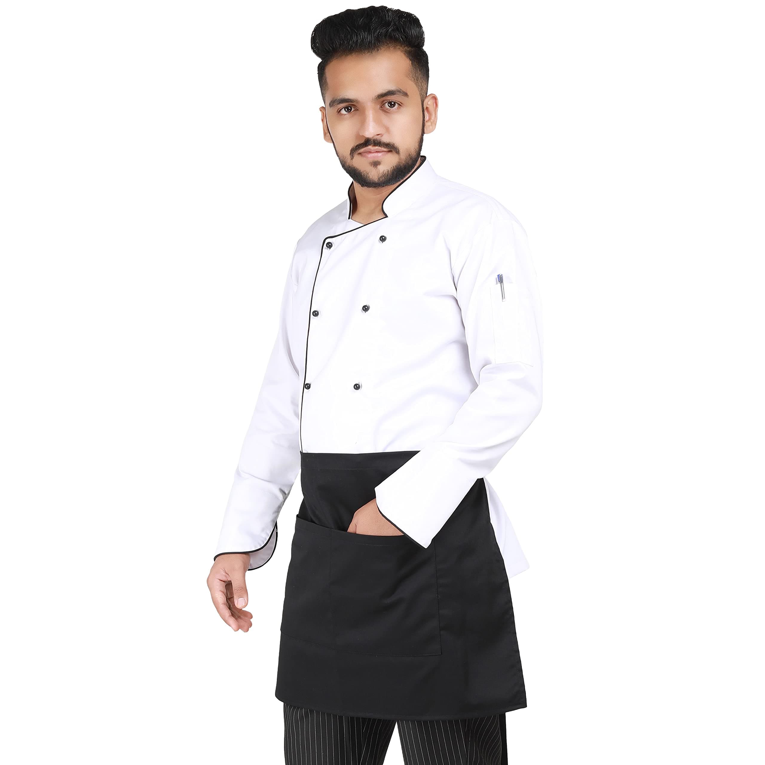 YANEK Kitchen Short Apron | Unisex | Chef Kitchen Adjustable Bib Apron with Pockets & Adjustable Tie Rope | For Home, Restaurant, Café, Hotel, Bakery, Salon