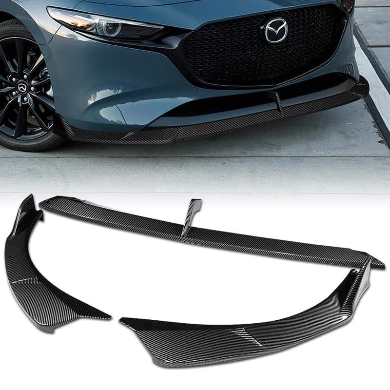 STAY TUNED PERFORMANCE ABS Material Front Bumper Lip Body Kit Spoiler Splitter Compatible with 2019-2024 Mazda 3 Hatchback / 5DR Model (Carbon Fiber Painted)