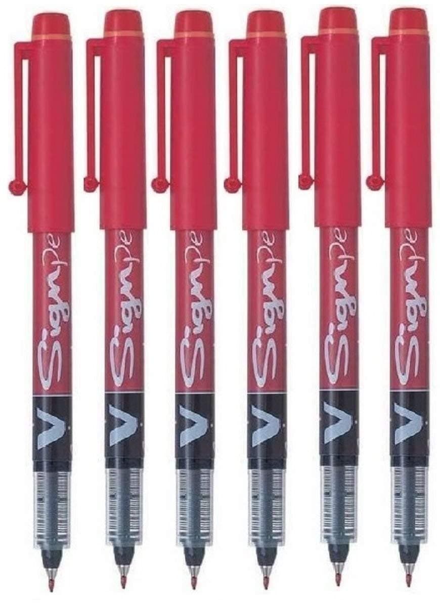Red V Sign Pen Liquid Ink Medium 2mm Nib Tip 0.6mm Line Width V-Sign Fibre Tip Point Marker Graphics SW-VSP (Pack of 6)
