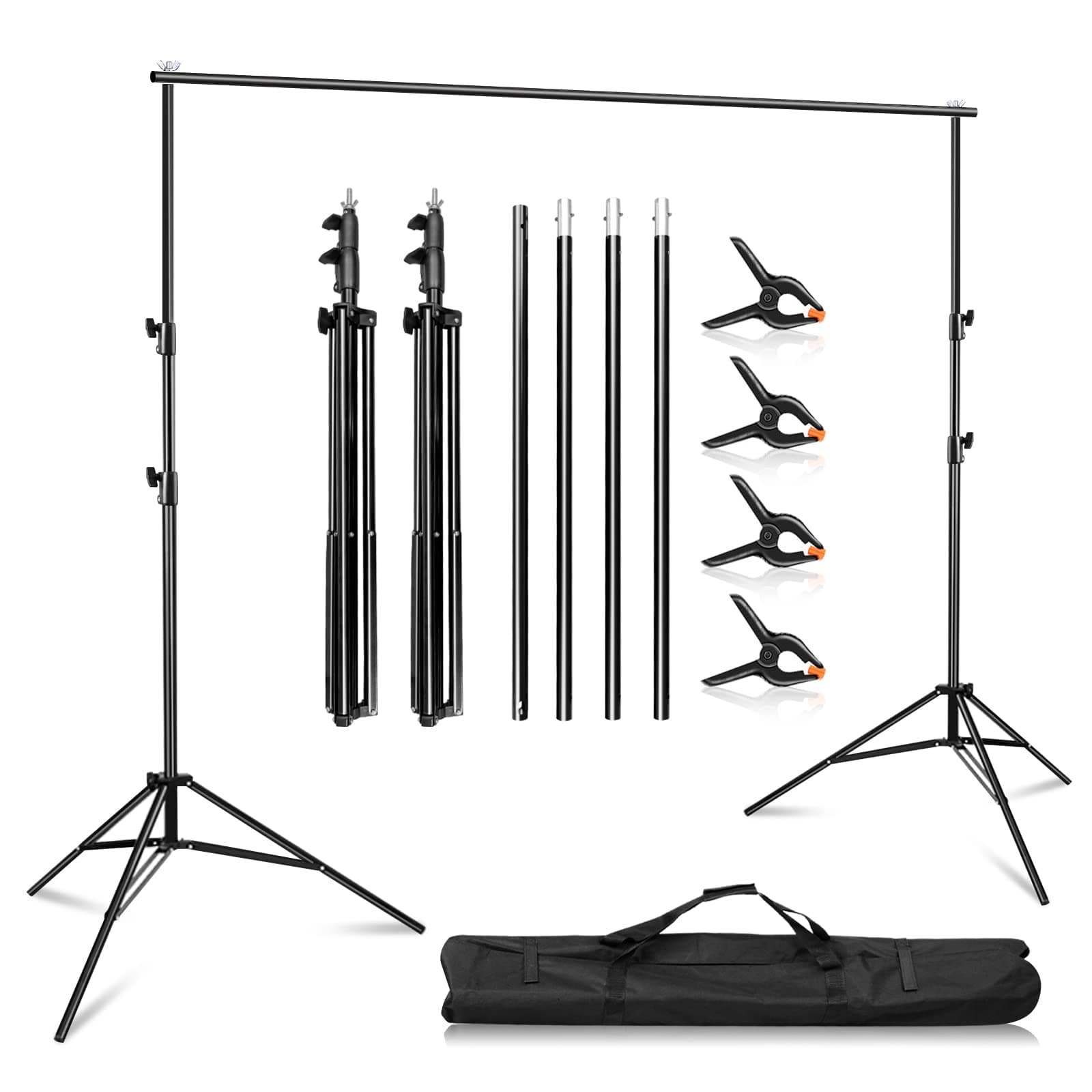 Photography Backdrop Stand Adjustable Background Support System Kit Backdrop Frame with Carry Bag for Photo Studio Video Birthday Wedding Party (2.5x3m/ 8.2x10ft+Clamps)