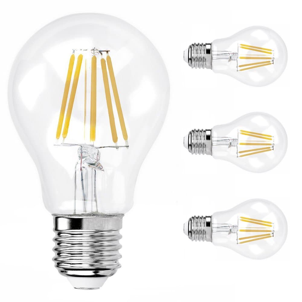 Lights4u A60 E27 8W Dimmable LED Filament Bulbs 60W Equivalent 800 Lumen 2700k Warm White - 3 Pack [Energy Class A++]