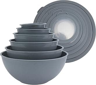 COOK WITH COLOR Mixing Bowls with TPR Lids - 12 Piece Plastic Nesting Bowls Set includes 6 Prep Bowls and 6 Lids, Microwave Safe Mixing Bowl Set (Speckled Charcoal)