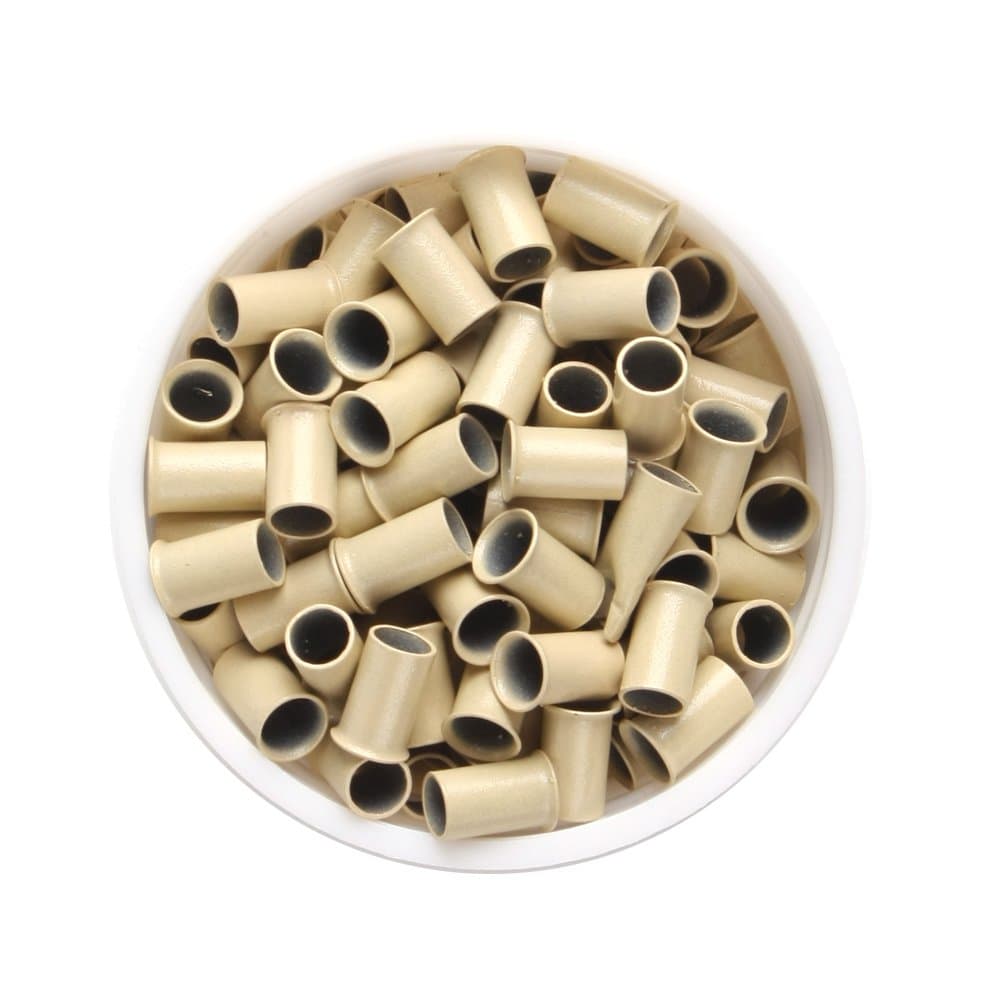 1000pcs 3.5mm Copper Lined Micro Beads Ring Links for Hair Extensions I Tip Tubes Professional Tools-Light Brown