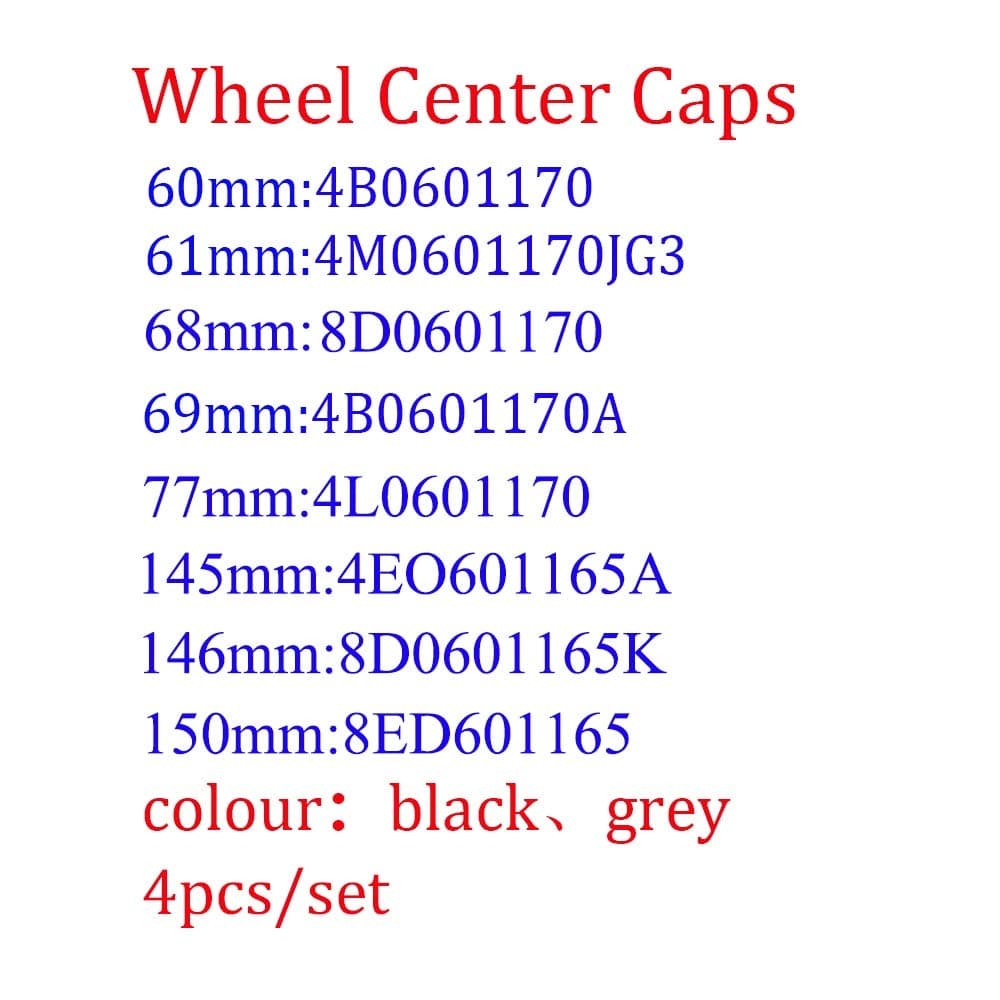 Auto-Emblems - Grey Black Car Wheel Center Caps hub covers 60mm 61mm 68mm 69mm 77mm 145mm 146mm 150mm for A3 A4 A5 A6 A7 A8 Q5 Q7 S4 S5 TT (Black 150mm 4FO601165)