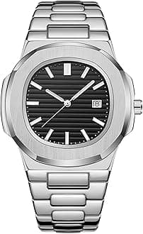 Wrist Watches for Men, Nautilus Stainless Steel Quartz Movement Date Luxury Diamond Style Men's Luminous Hands Casual Business Watches