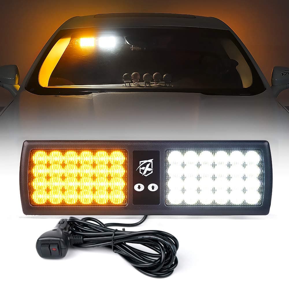 White Amber 48LED Visor Strobe Flashing Lights Interior Windshield Sunshield Hazard Warning Lights for Law Enforcement Emergency Vehicles Trucks