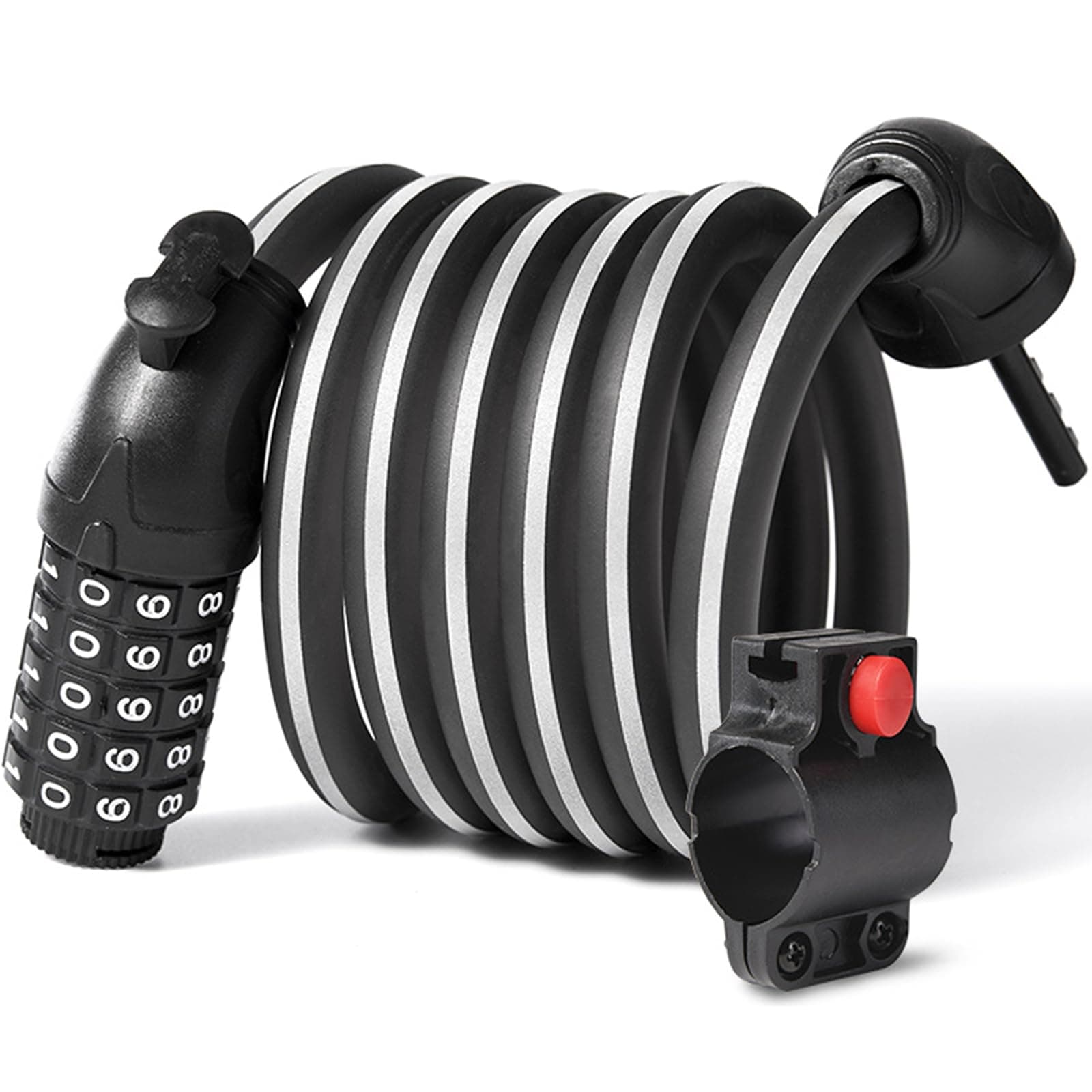 4.9 Feet Bike Lock Cable, High Security Self Coiling 5-Digit Resettable Combination Bicycle Lock, Heavy Duty Braided Steel Cable Anti-Theft Locks with Mounting Bracket, for Scooter, Outdoor Equipment