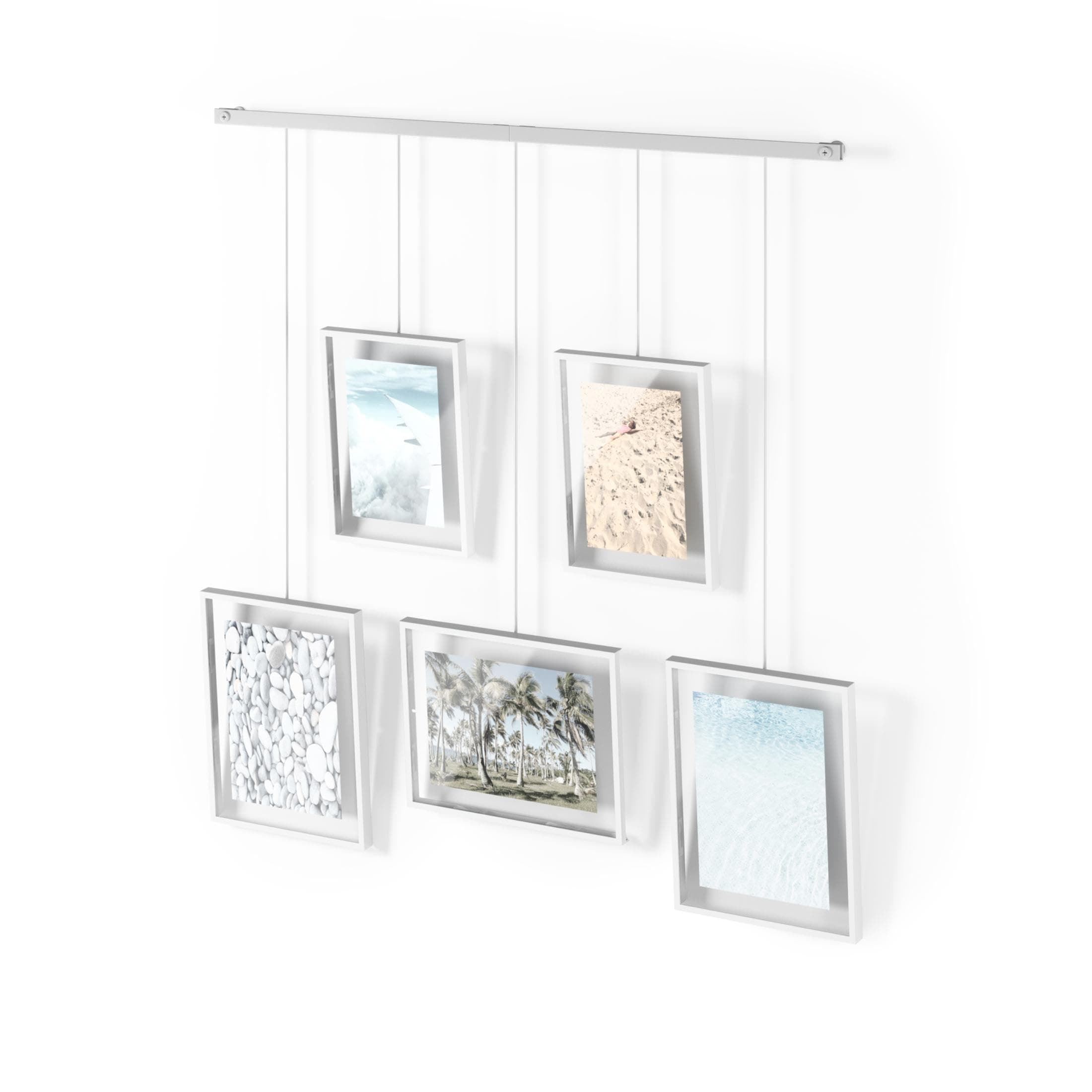 Exhibit Picture Frame Gallery Set Adjustable Collage Display for 5 Photos, Prints, Artwork & More Holds Two 4 x 6 inch and Three 5 x 7 inch Images, White, 5 Opening