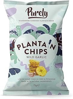 Plantain Chips - Low Fat Plantain Crisps - Gluten Free Snacks - Healthy Alternative Snack Multipack - Vegan, Nutritious & All Natural - Wild Garlic - 75g x 10 Pack