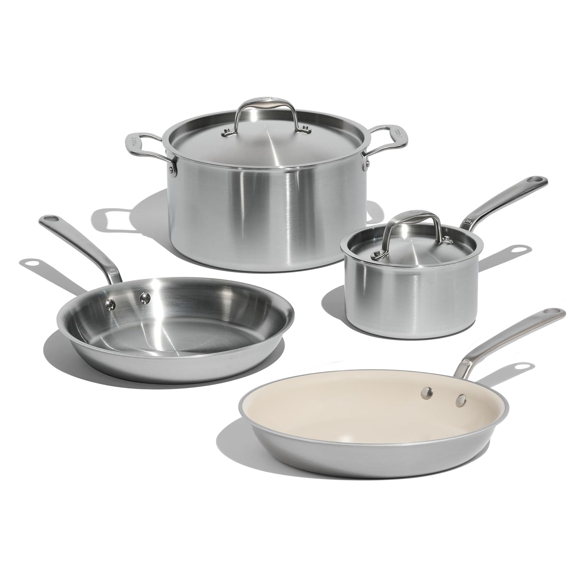 Cookware - 6 Pc Stainless Steel Cookware Set - 5 ply Clad - Includes Frying Pans, Saucepan, and Stock Pot - Professional Grade - Made in Italy - Induction Compatible