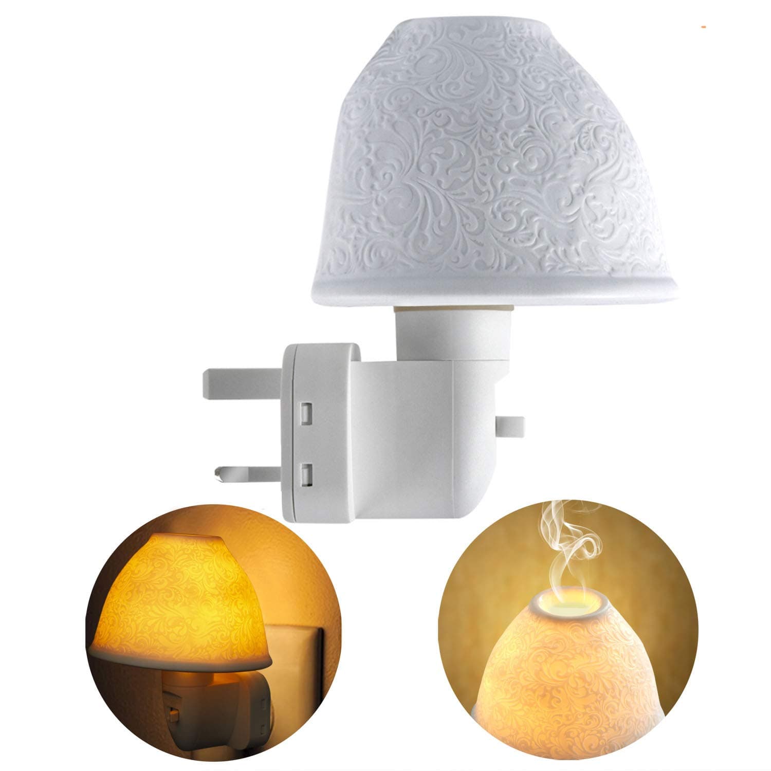 Plug in Night Light, Kimfly 2 in 1 Ceramic Aroma Essential Oil Lamp Art Wall Light with Tungsten Bulb,Lighting for Hallway,Children Room,Bedroom,Living Room