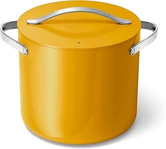 - Stock Pot - 12 Qt Ceramic Coated With Lid - Free From Forever Chemicals - Large for Bigger Batches - Marigold