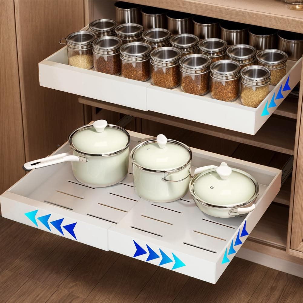 Pull Out Cabinet Organizer,Expandable (12.4" to 20.4") Pull Out Drawers for Cabinets Sliding Slide Out Pantry Shelves Storage for Kitchen Cabinet, Pots, Pantry, Bathroom,1 Pack