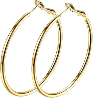 Gold Hoop Earrings,18K Gold Plated Rounded Hoops Earrings for Women