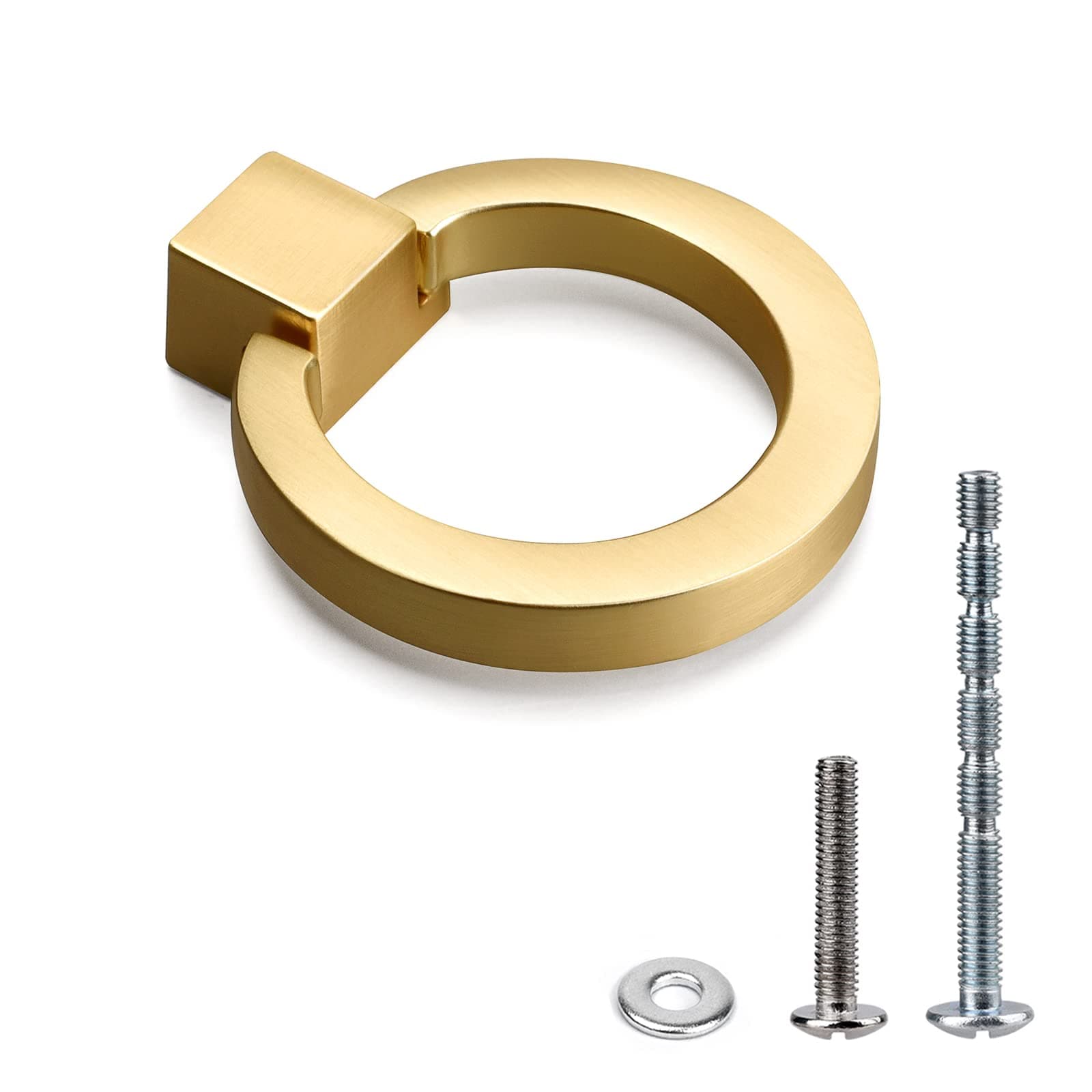 WEAVERBIRD Zinc Alloy Cabinet Knobs Gold Kitchen Hardware Drawer Pulls Rings Brushed Brass Single Hole Handles 1.57" Diameter, Pack of 10