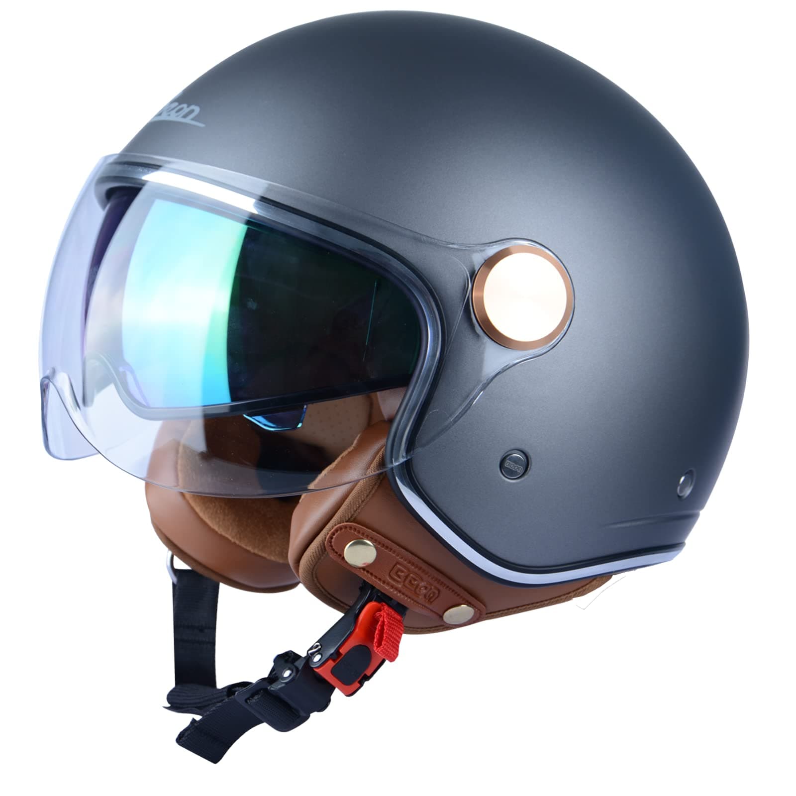 Open Face Motorcycle Helmet for Adults, DOT Approved,3/4 Retro Vespa Helmet, Dual Visors Men's and Women's Motorbike Casco for Moped Cruiser Bobber and Chopper