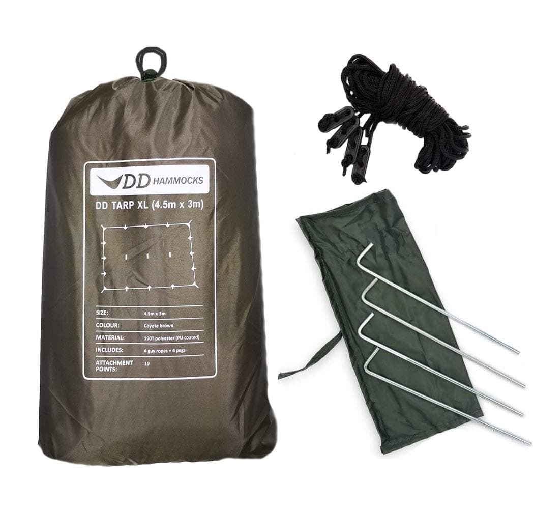 DD Tarp XL - Extra Large 4.5m x 3m Weatherproof Camping Tarp For Hiking And Bushcraft Hammock Adventure