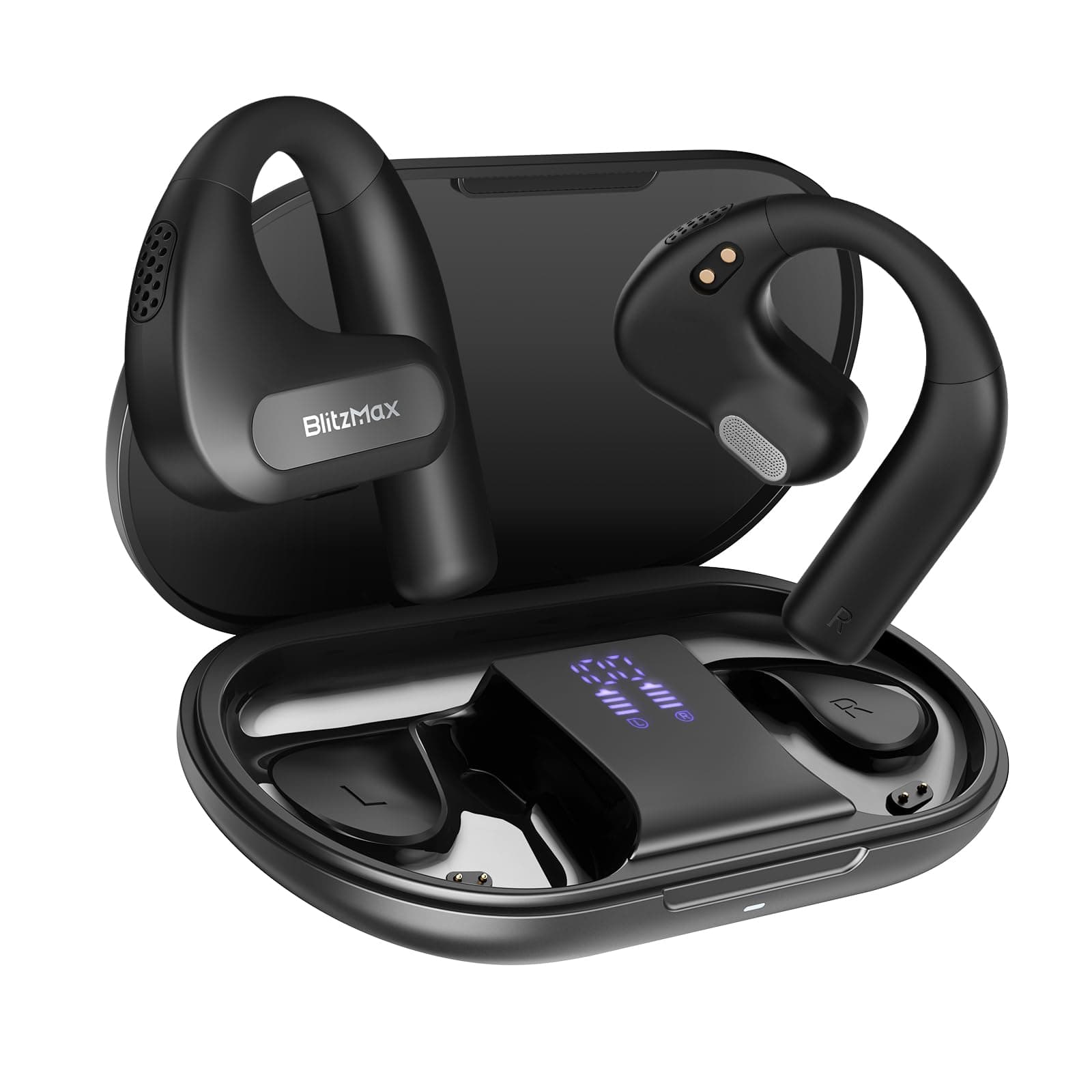 Open Ear Headphones, True Wireless Bluetooth 5.3 Open Ear Earbuds, Enhanced Bass 16.2mm Drivers, Long-Lasting Comfort, 60H Playtime LED Display, IPX5 Waterproof for Sports, Driving