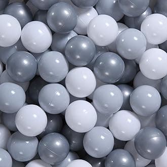 GOGOSO Ball Pit Balls for Toddler, Baby Plastic Playballs Kids Soft Pastel Pelotas Non-Toxic BPA-Free Gray+Pearl Gary+ White, 50 Balls