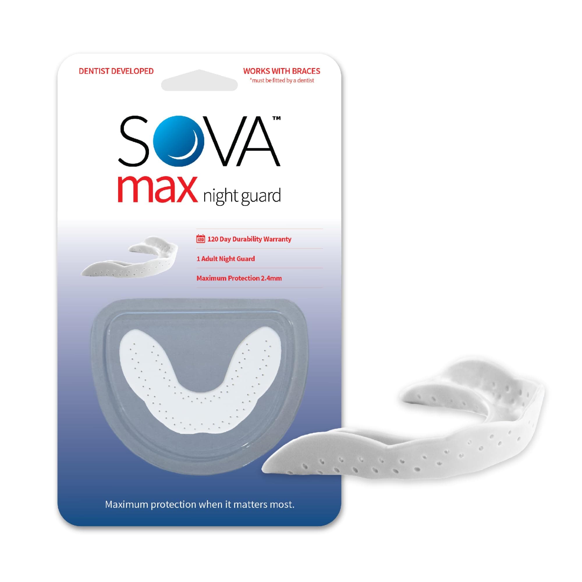 Max Night Guard - 2.4mm Thin - Custom-Molded Fit - Protects Against Nighttime Teeth Grinding & Clenching - FSA/HSA Eligible - Odor & Taste Free - Remoldable Up to 20 Times - Non Toxic