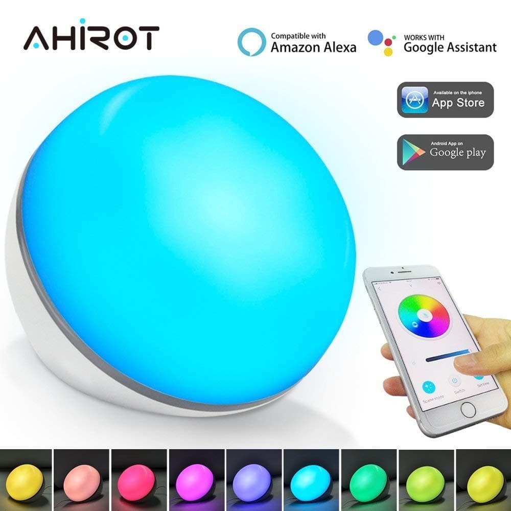AHIROT Smart Table Lamp Compatible with Amazon Alexa, Google Home WiFi Controlled by Smartphone, LED Dimmable Ambient Night Light Multicolored Colors Change for Home Bedside Office