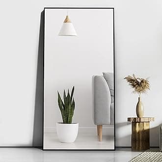 165 x 60 cm Full Length Standing Mirror, Floor Large Standing Mirror, Against Wall for Bedroom Wall Mounted Thin Frame Mirrors, Black