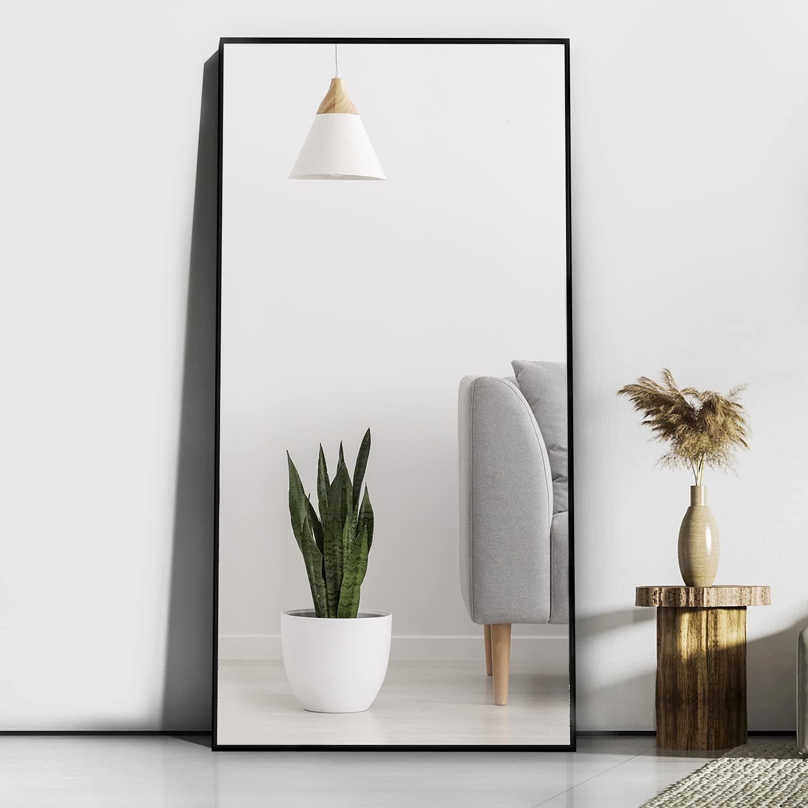 CASSILANDO 165 x 60 cm Full Length Standing Mirror, Floor Large Standing Mirror, Against Wall for Bedroom Wall Mounted Thin Frame Mirrors, Black