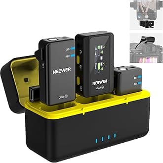 NEEWER CM28 Wireless Lavalier Microphone System with Charging Case, 1 Click Noise Canceling, 4GB Storage for 9Hrs of 48KHz 16 Bit Uncompressed Audio Lapel Mic Compatible with iPhone/Android/PC/Camera
