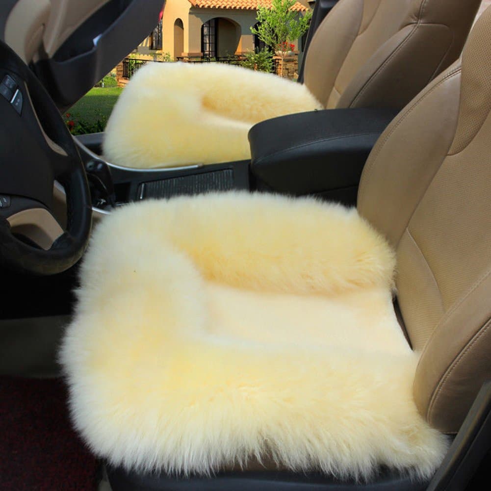 Universal Wool Soft Warm Fuzzy Auto Car Seat Covers Front Rear Cover Car Cushion Chair Pad (Beige)