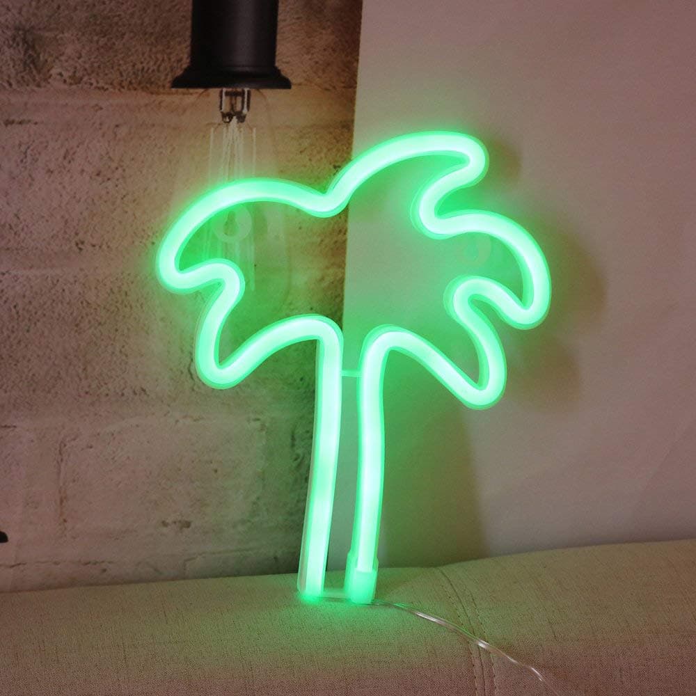 Led Green Palm Tree Shaped Neon Night Light USB & Battery Powered Neon Night Table Lamps Best Decoration for Christmas Wedding Sign Birthday Luau Summer Party Kids Room Living Room Bedroom Club Bar