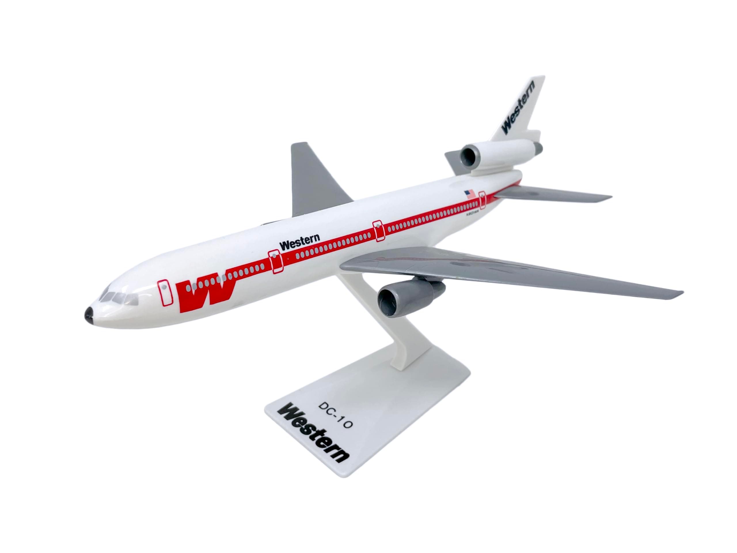 Flight Miniatures Western White Scheme DC-10 1:250 Scale - Plastic Snap-Fit Model Airplane - Collectible Replica of Western Airlines Aircraft - Part# ADC-01000I-009
