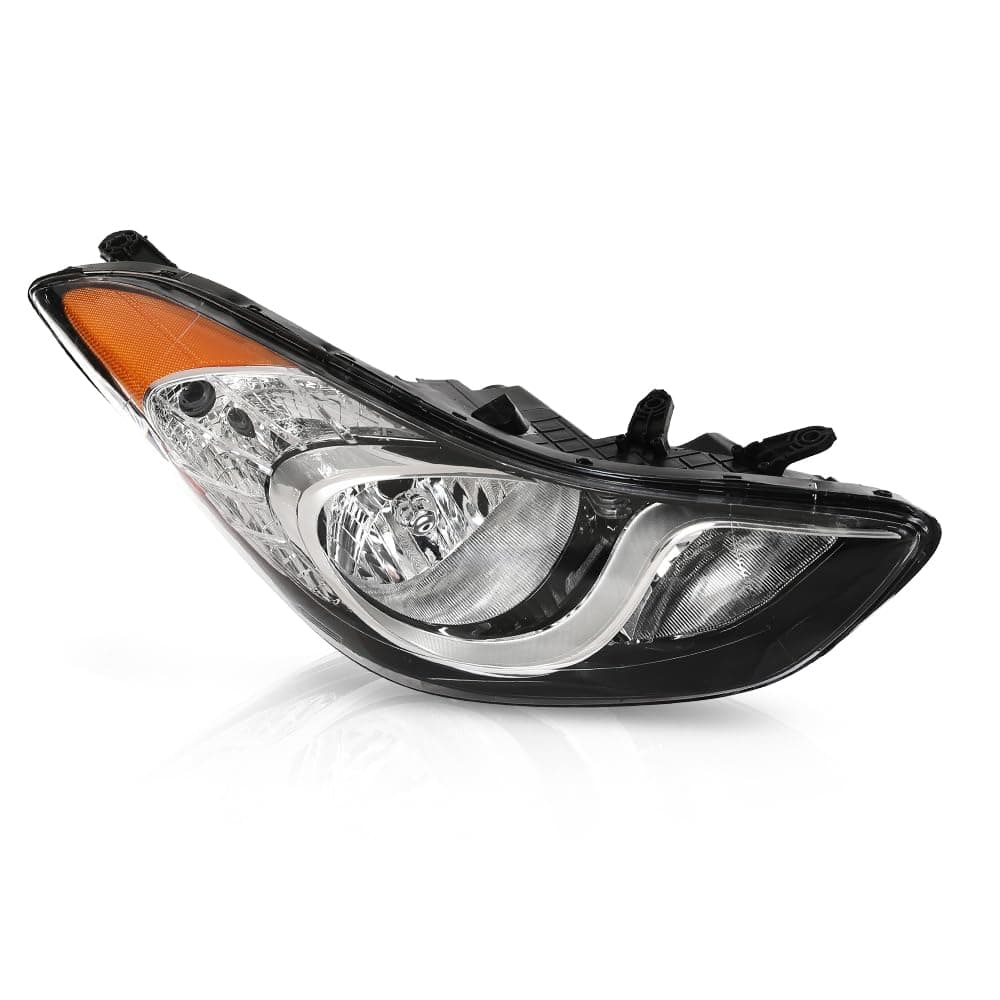- PIT66 Headlight Assembly Right Side Compatible with Hyundai Elantra 2011-2013, Fit for w/Factory Halogen Headlight Model Only Headlamp Clear Lens Chrome Housing Amber Reflector