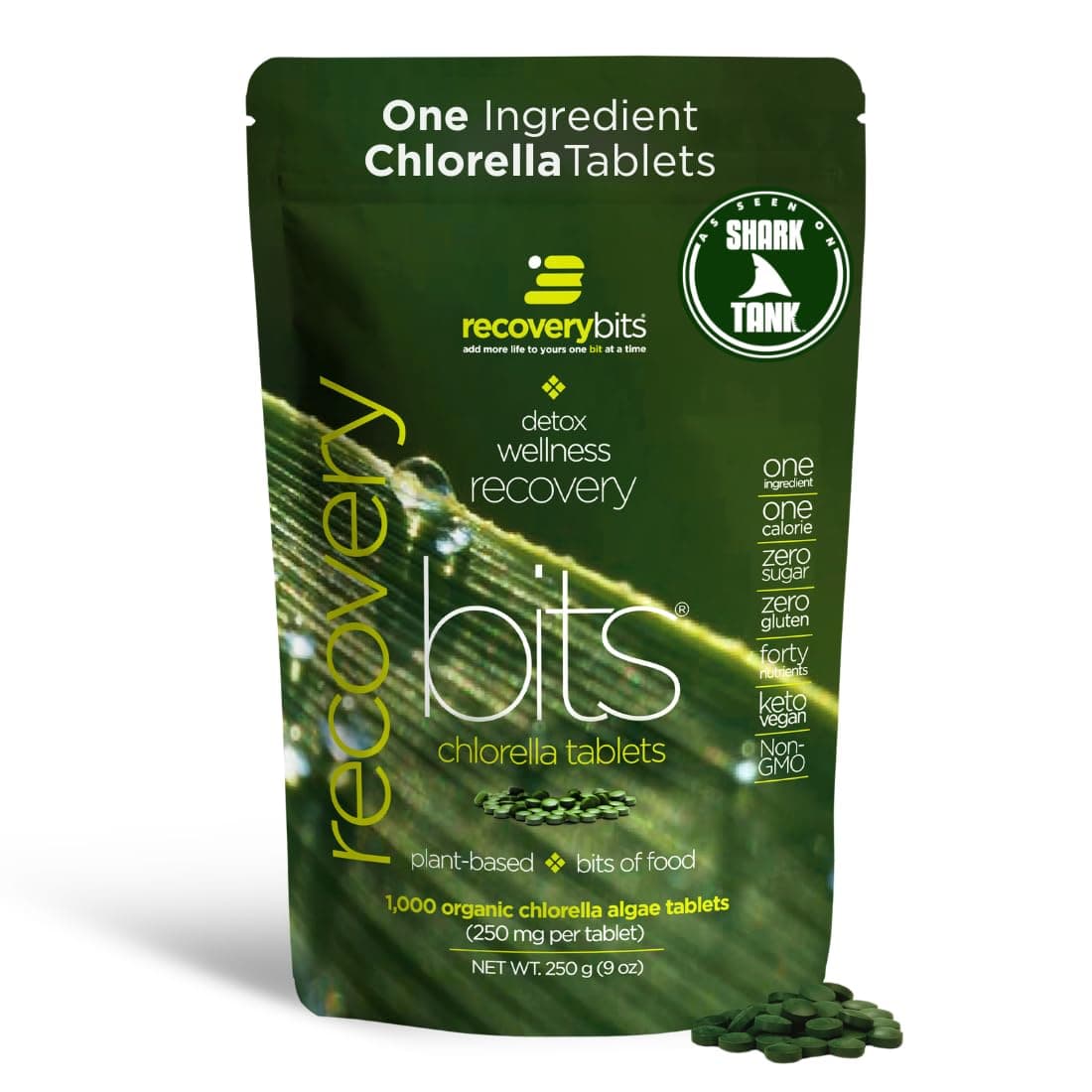 RECOVERYbits - Organic Chlorella Tablets - Plant-Based Algae Superfood - Chlorophyll - Cracked Cell Wall - Energy - Immune System - Detox - Keto - Vegan - Non-GMO - Large Bag - 1000 Tablets