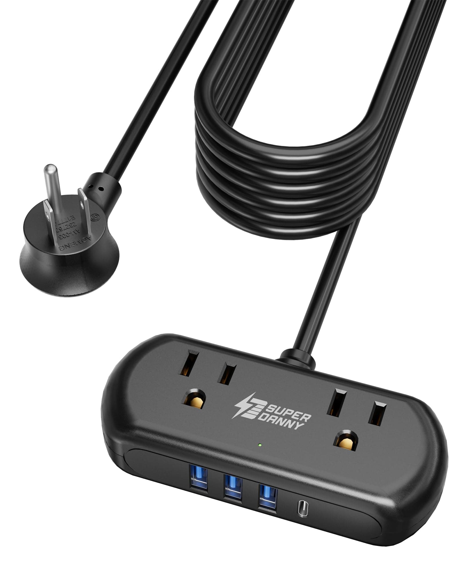 Power Strip with USB, 9.8ft Mini Desktop Charging Station with 2 Wide-Spaced Outlets & 4 USB Ports, Portable Flat Plug Extension Cord for Travel, Dorm, Room, Home Office Essentials, Black