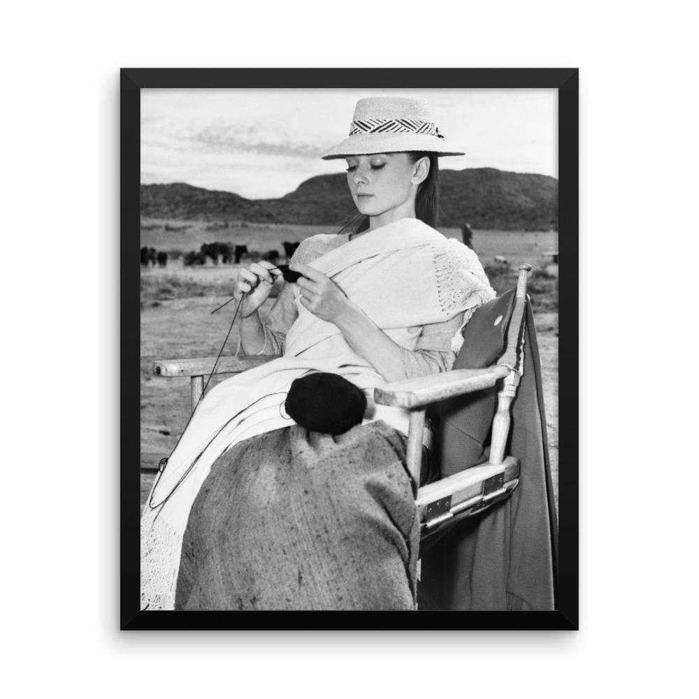 Framed Audrey Hepburn Knitting Poster