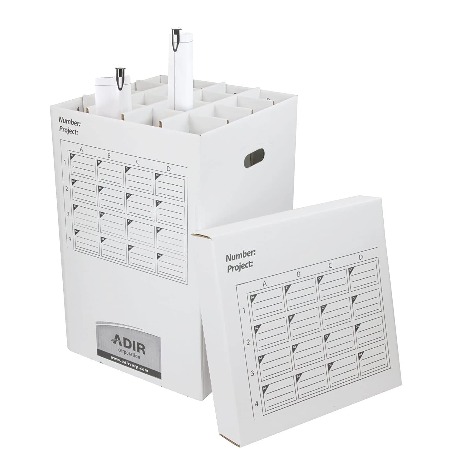 Adir Cardboard Roll File Storage Organizer - Vertical File Sorter - Blueprint, Poster, Plans, Gift Wrap, And Map Holder Station-16 Slots (for Rolls up to 25 Inches Long)