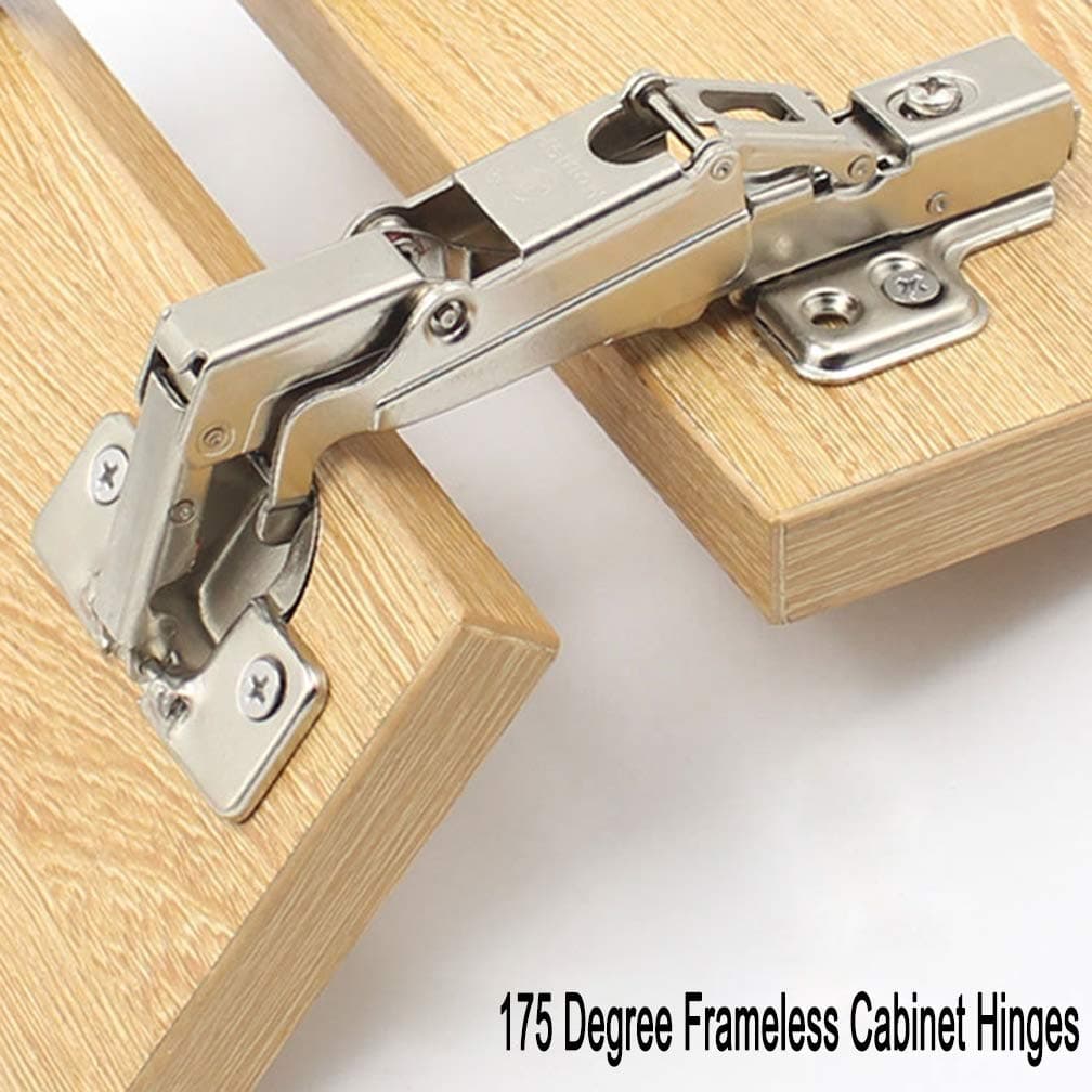 175 Degree Hinges Frameless Cabinet Hinges Hydraulic Adjustable Mounting Concealed Hinges Soft Closing Stainless Steel Buffer Dampers for Wardrobe,1 Pair (Full Overlay)