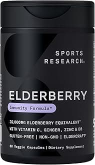 Elderberry Capsules with Vitamin D3, Zinc & Vitamin C (60 Veggie Capsules)_ Women & Men's Daily Herbal Supplement for Immune Support, Made from Organic Black Elderberries (Sambucus)
