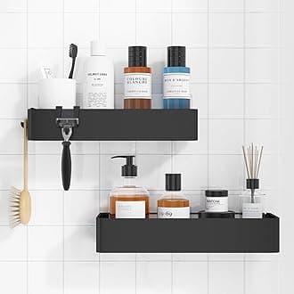 Kitsure Shower Caddy - 2 Pack Rustproof Organizer, Drill-Free & Quick-Dry Shelves With Large Capacity, Durable Stainless Steel Rack With 4 Hooks, Black