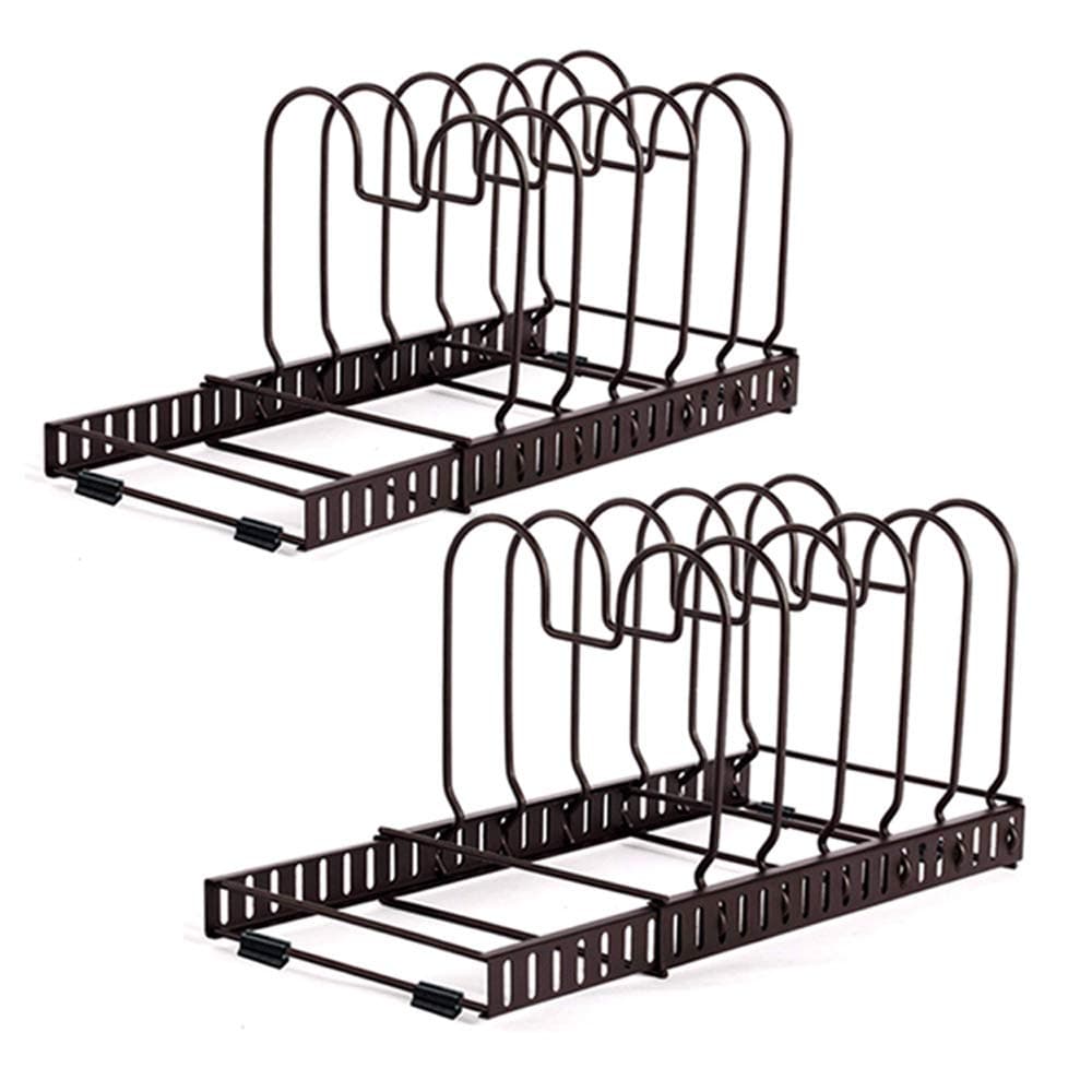 Expandable Lid Holder Pot and Pan Organizer Rack Cookware with 12 Adjustable Dividers for Kitchen Cabinet Pantryï¼ˆ2 PACKï¼‰
