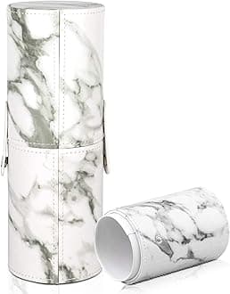 FINEMOELarge Makeup Brush Holder For Makeup Artist&Makeup Brushes Set Organizer For Travel,Premium Pu Leather Makeup Brush Stand Cosmetic Dustproof Makeup Brush Pouch&Pouch Cup Case(Marble),7.6 cm