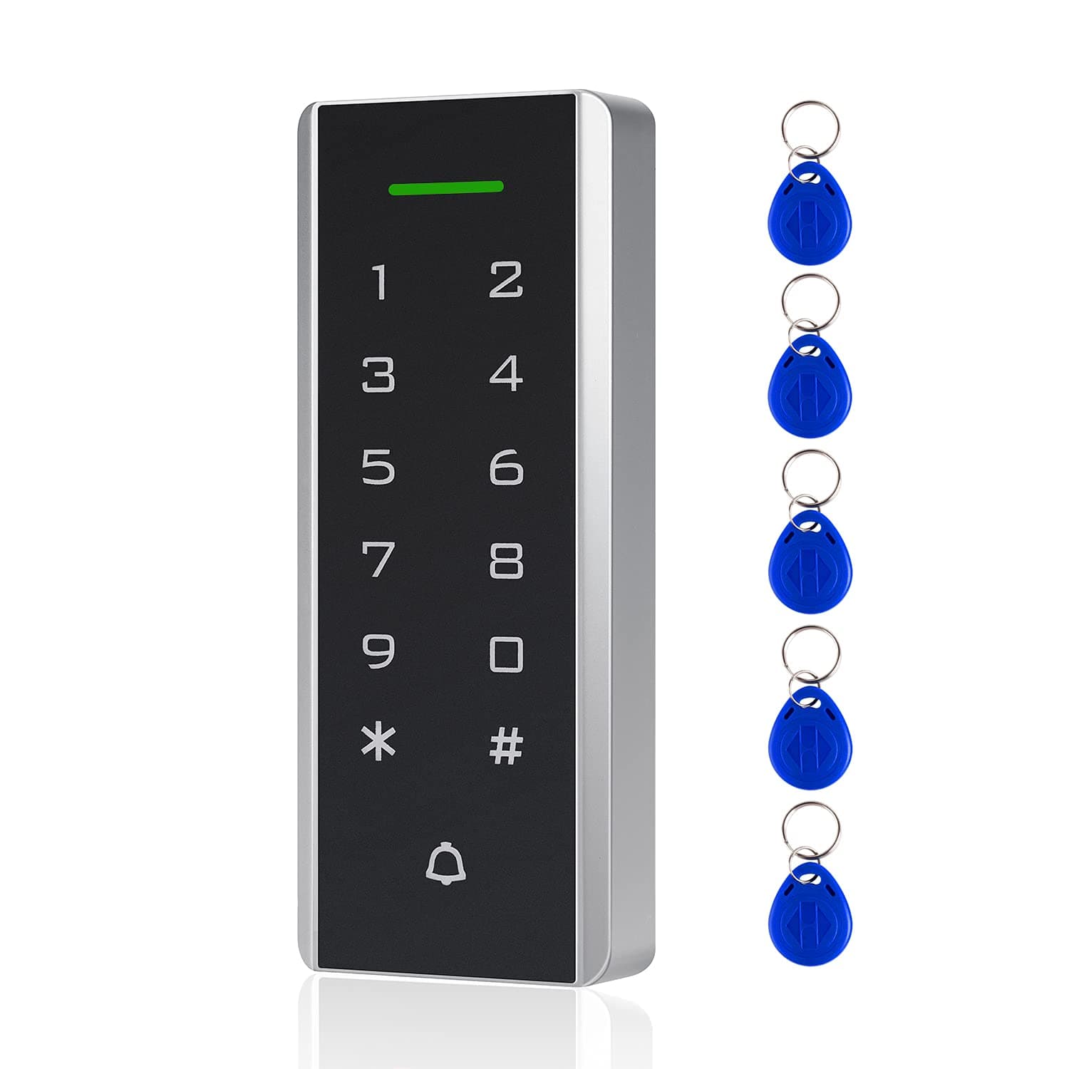 Door Access Control System, 125KHz Proximity ID Card Access Control Keypad Support 1000 Users ID Card Reader Digital Keypad + 5PCS Keychains for Entry Access Controller Gate Opener
